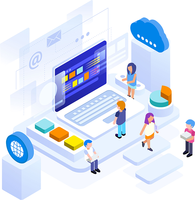 Equipe trabalhando em uma experiência digital conectada à nuvem